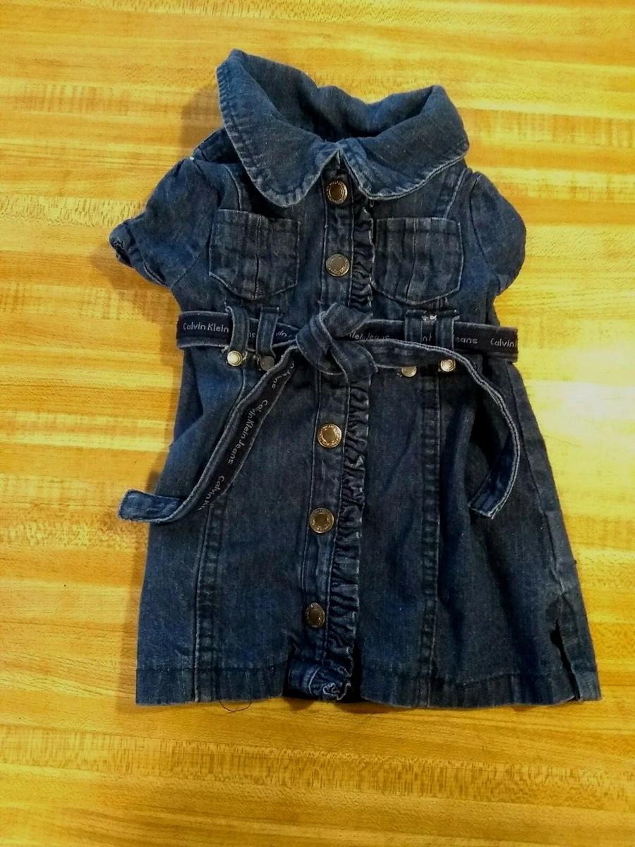 Calvin Klein Jeans Baby Girl Size 0 3Mth 100 Cotton S S Denim Button Down Dress
