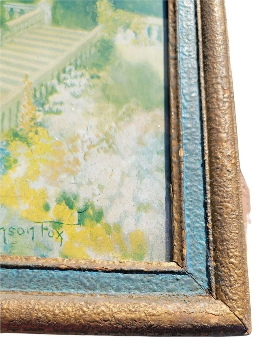 タイムセール!希少★リントンズ 額入り絵画 “On Display” Antique R. Atkinson Fox Garden Promenade Painting Art Deco