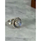 Vintage Rainbow Moonstone Ring in Beaded Setting 925 Sterling Silver Size 8.75