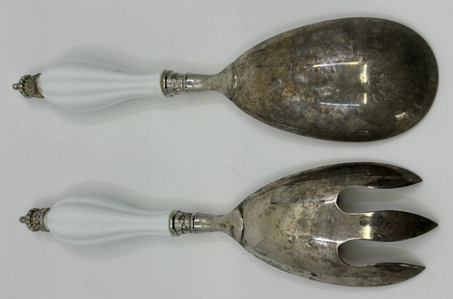 Godinger Art Co Silver Plated 2 Pc Hostess Serving Spoon Fork Porcelain Handle - Picture 2 of 8