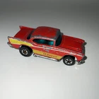 VIntage Original 1976 Hot Wheels Black Wall 57 Chevy Diecast Red Hong Kong