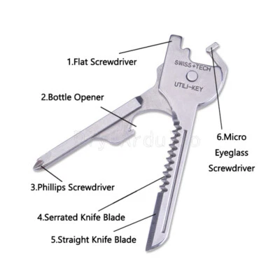 SWISS+TECH Utili-Key 6-in-1 Key Ring Chain Multitool Stainless Steel Pocket Tool
