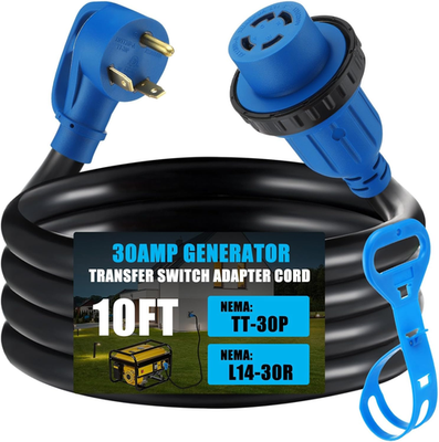 #ad 10 Ft TT 30P to L14 30R Generator Transfer Switch Adapter Cord 30 Amp TT 30P Ma $73.34