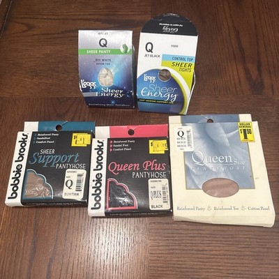 L eggs Bobbie Brooks Pantyhose Lot Size Q Beige Black Suntan New Vintage 