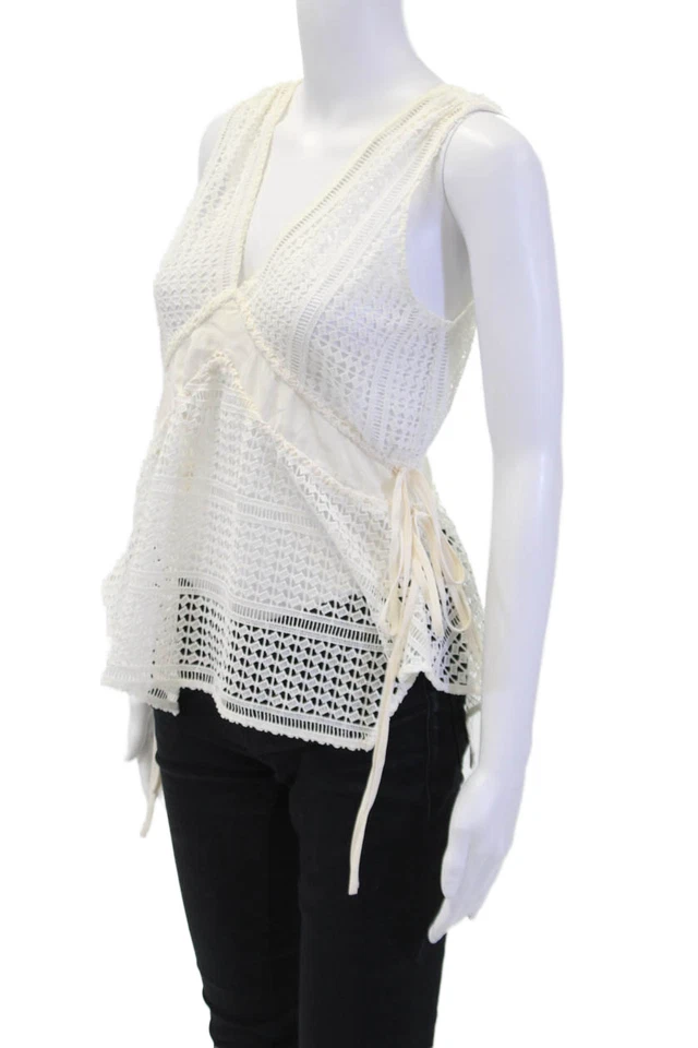 10 Blusa Crosby Derek Lam Feminina Geométrica Texturizada Amarrada Decote V Branca Tamanho 2 - Imagem 2 de 4