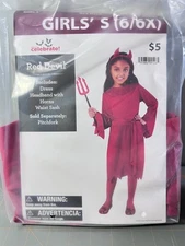 Red Devil Costume Girls S Small (6/6X) 3 Pc Dress Headband Sash Halloween NEW