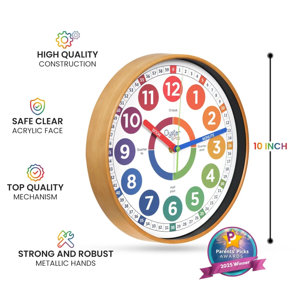 - Learning Wall Clock - Silent Analogue Telling Time Teaching Clock - Kids Le... - Image 3 of 4