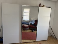 Ikea Pax Wardrobe 150x200x60 cm White Sliding Doors Mirror, Bar