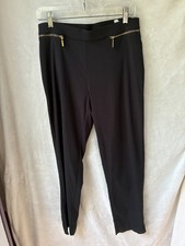 Nina Leonard Black Stretch Crepe Slim Leg Pant W/ Goldtone Zipper Pocket Detail