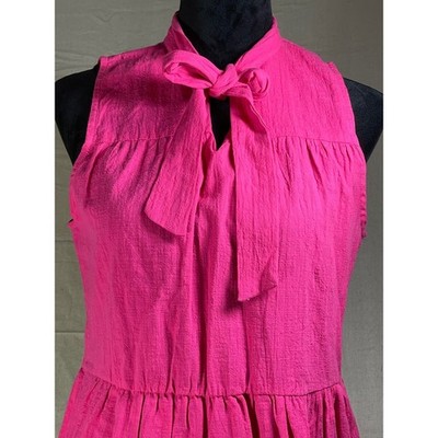 LILI SIDONIO Dress Hot Pink Sleeveless Tie Neck Ruffle Hem Arty Urban Pop chic