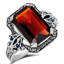 4CT Fire Garnet 925 Sterling Silver Art Deco Ring Sz 6,8 US8