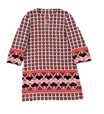 Tory Burch Silk Tunic Mini Dress Vibrant Red, White & Black Geometric Size 10