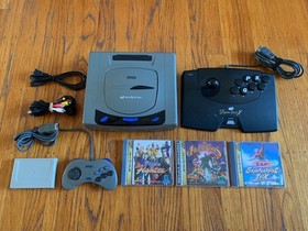 Sega Saturn gray Japanese console system 3 games memory Ascii Fighter Stick X