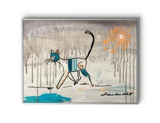 16"x12" Neo Expressionism Cat Canvas Original Art Abstract Design Home Art