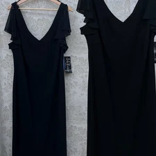 S.L. Fashions Dress Minimalist Black V-Neck Ruffle Maxi Formal Plus Size 22W