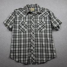 Wrangler Western Shirt Mens XL Grey Plaid Pearl Snap Short Sleeve Ranchwear