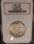 1961 NGC  PF 68 FRANKLIN HALF *** BEAUTIFUL LITE TONE OVER SHIMMERING LUSTER ***