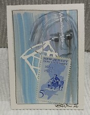 Postal Whimsy — OOAK New Jersey 5¢ Tercentenary ACEO by Virginia Watercolor
