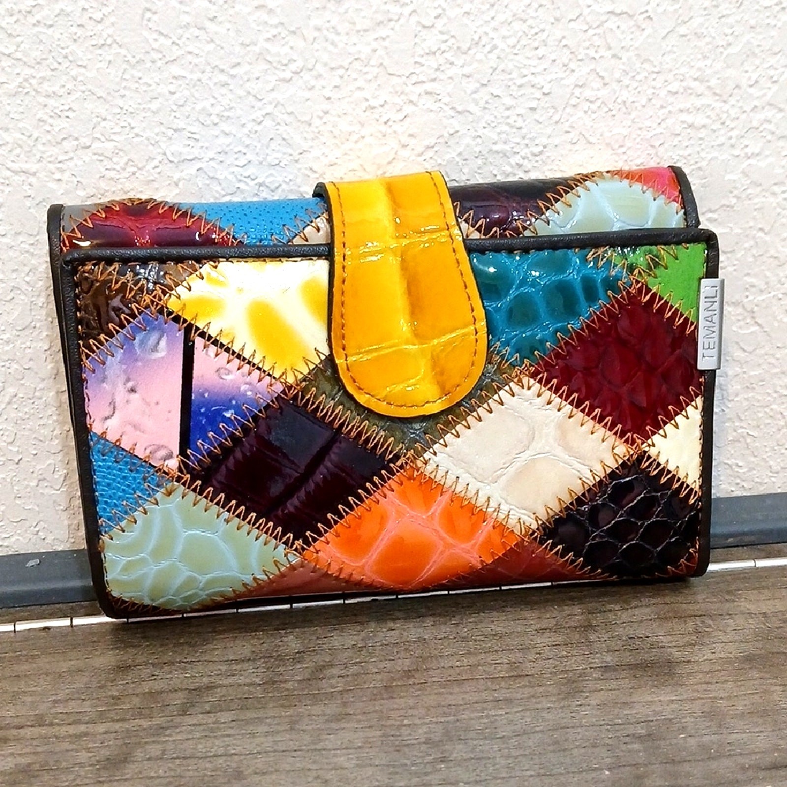 Temanli Multicolored Patchwork Wallet Extra Pocke… - image 1