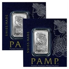 LOT 2 X 1 GRAM PAMP SUISSE .9995 FINE PLATINUM LADY FORTUNA BAR ASSAY MULTIGRAM 6779.62 per troy oz