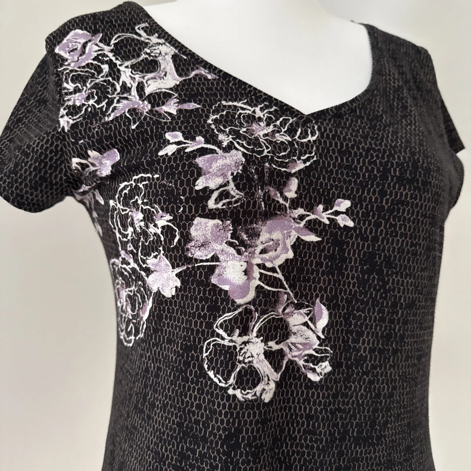 Camiseta Top Soma Intimates Negra Floral Nido de Abeja Talla M Algodón Spandex Foto 3 de 4