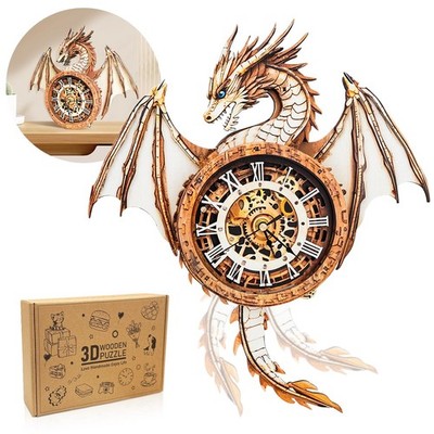 Cutywood 3D Puzzle for Adults Clock-Dragon Design Model Kit-Mechanical DIY Pe...