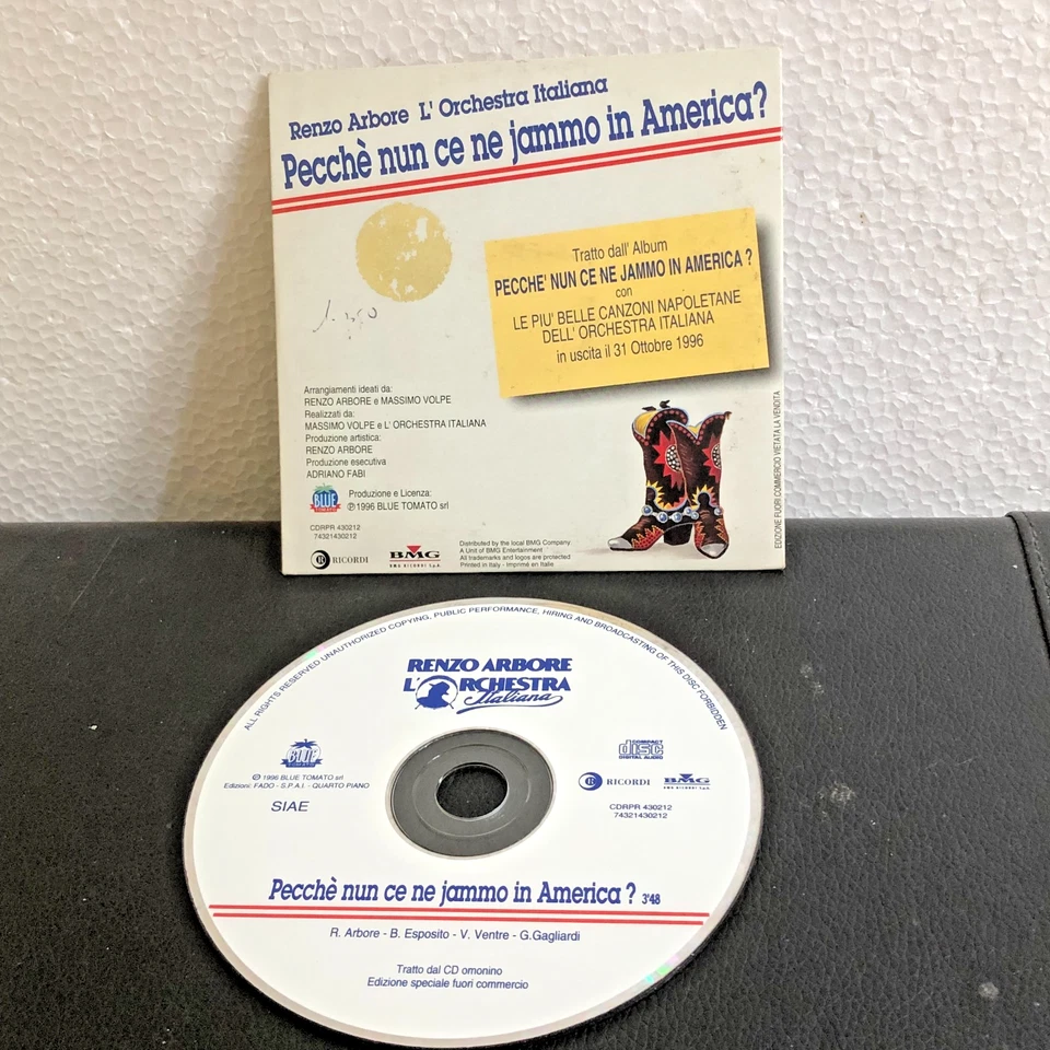 RENZO ARBORE PECCHE' NUN CE NE JAMMO IN AMERICA ? CD SINGOLO 1996 PROMO RICORDI - Immagine 2 di 2