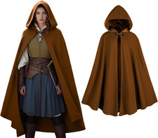 Women's Hooded Velvet Cloak, Renaissance Medieval Buckle Cape,Halloween
