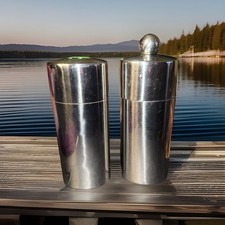 Carbon Stainless Steel Salt Pepper Set/Grinder 5 Tall Each Heavy Nice