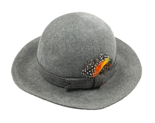 WOMENS GRAY DOESKIN WOOL DERBY FEATHERED DETAIL HAT MADE IN  display picture 3