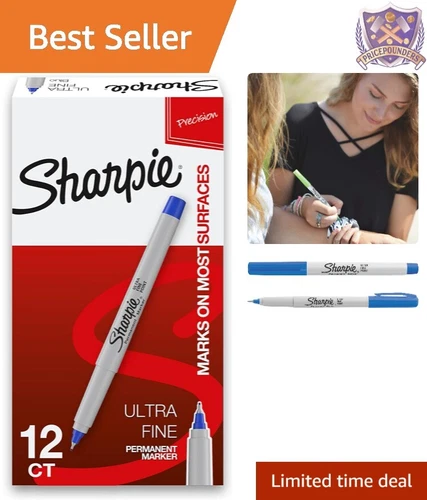 Ultra-Fine Permanent Markers Blue Ink 12 Pack Quick-Dry Water-Resistant Durable