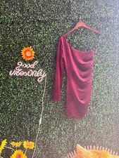 Windsor Cocktail Dress Mini One Shoulder Long Sleeve Color Burgundy 