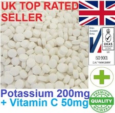 Kalium + Vitamin C Tabletten 250mg Blutdruck Nerven Knochen Muskeln GRATIS P&P