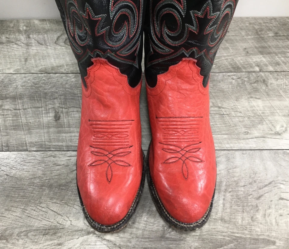 Justin L4704 Red & Black Western Cowboy Leather Women's Boots Size 7 Vintage - Image 4 of 4