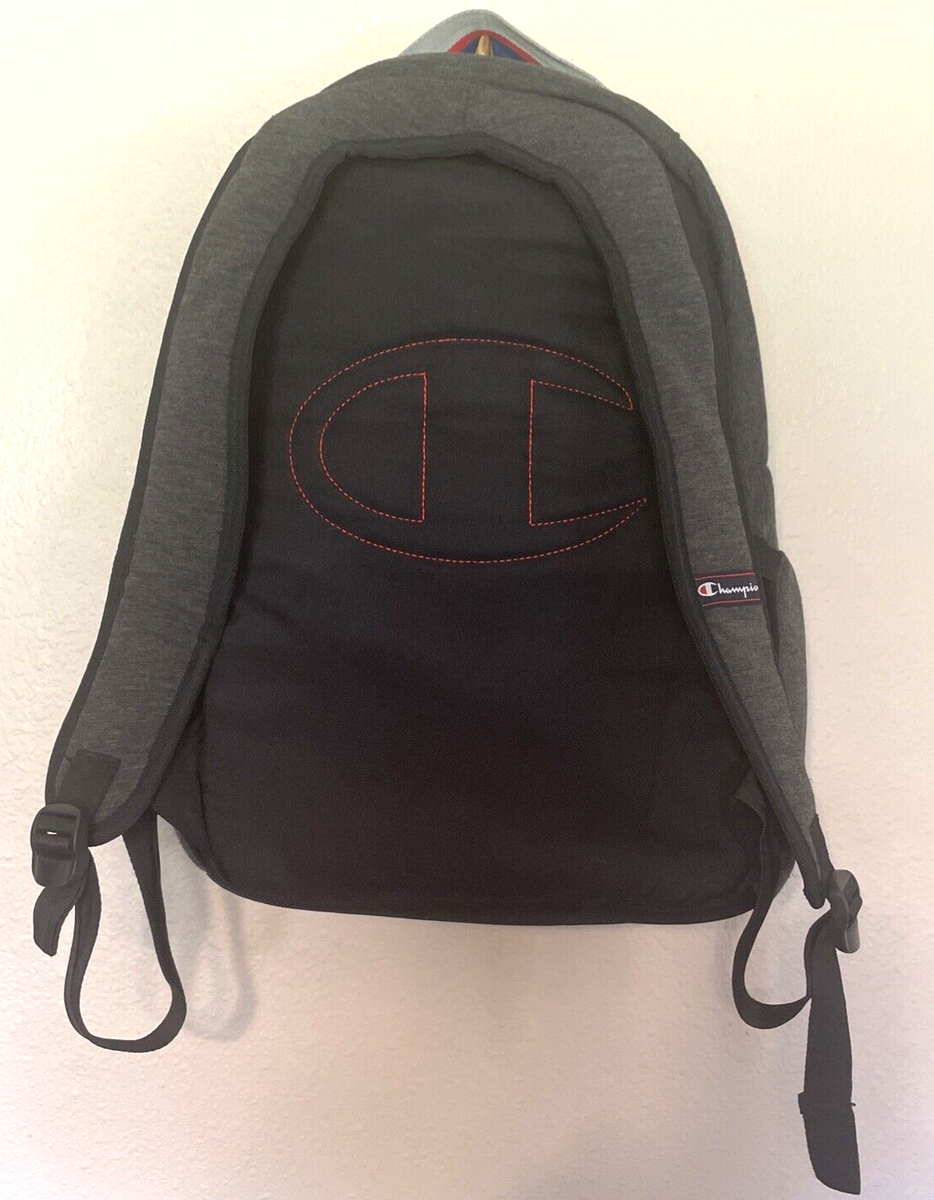 Champion The Attribute Laptop Dark Gray Backpack Blue Red Accents Pockets