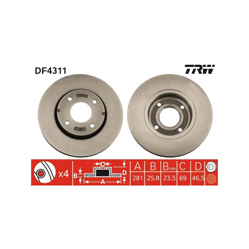 2x TRW BREMSSCHEIBEN Ø281mm SET VORNE FÜR MITSUBISHI SMART COLT VI 