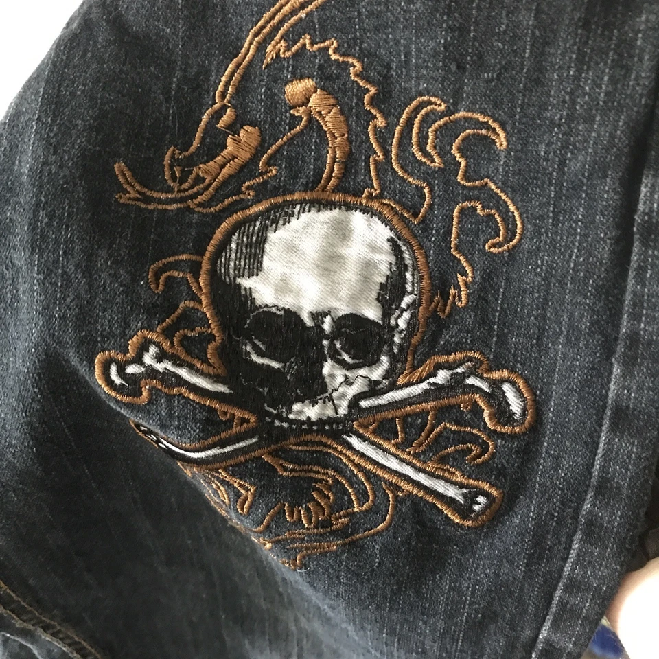 Pantalones de mezclilla para niños talla 6 Urban Extreme bordados skater grunge Y2K lavado oscuro anchos  Foto 4 de 4