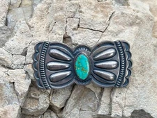 FINE TURQUOISE AND SILVER NAVAJO PIN BROOCH – HARRY MORGAN