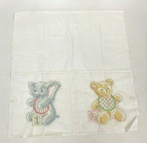 Vintage Teddy Bear Elephant Cross Stitch Quilted Pillow Animal Finished Paragon - Picture 2 of 5