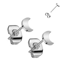 Pair IMPLANT GRADE 23 Titanium - MOON CRESCENT - Stud Earrings Grade 23 Small