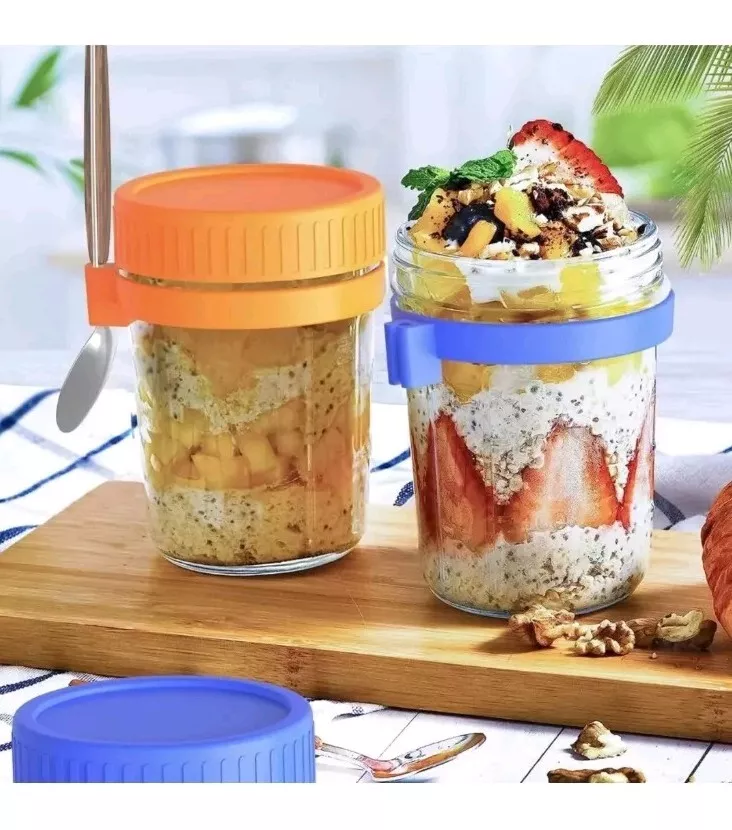 Overnight Oats Glass Containers With Lids And Spoons- Set Of 4- 10oz - Image 4 of 4