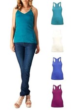 Casual Ribbed V-Neck Sleeveless with Lace Trim Detail Cami Tank Top S  XL