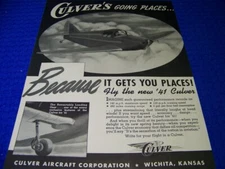 1941 CULVER "CULVER'S GOING PLACES.." 1-PAGE SALES AD (918FF)