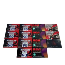 Lot 14 Sealed Audio Cassettes 60 90 120 Memorex RCA Maxell Normal Sony High Flaw