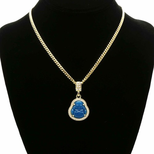 Men's 14k Gold Plated Blue Resin Buddha 