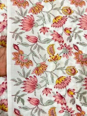 Tissu artisanal 100 % coton imprimé à la main indien de 5 mètres par tissu de... - Photo 1/4