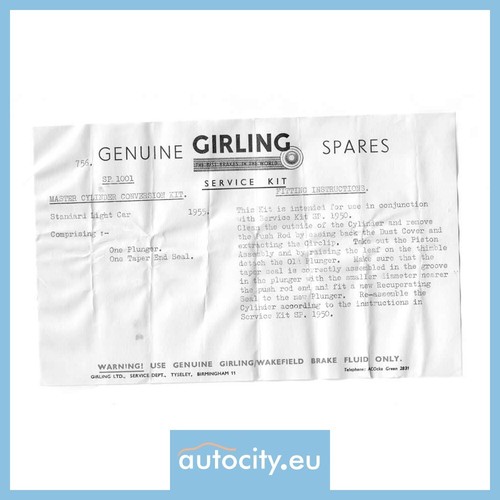 Girling SP1001 Juego de reparacion, cilindro maestro del embrague - Imagen 3 de 3