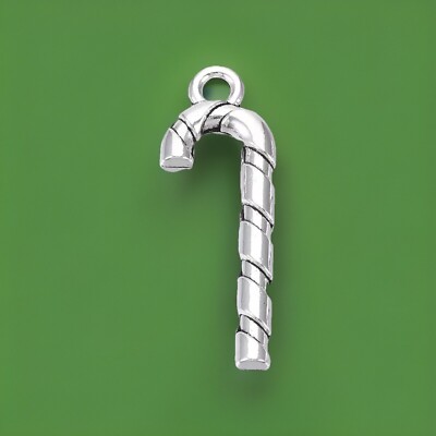 Candy Cane Christmas antique silver Charm Pendant or Necklace Charm