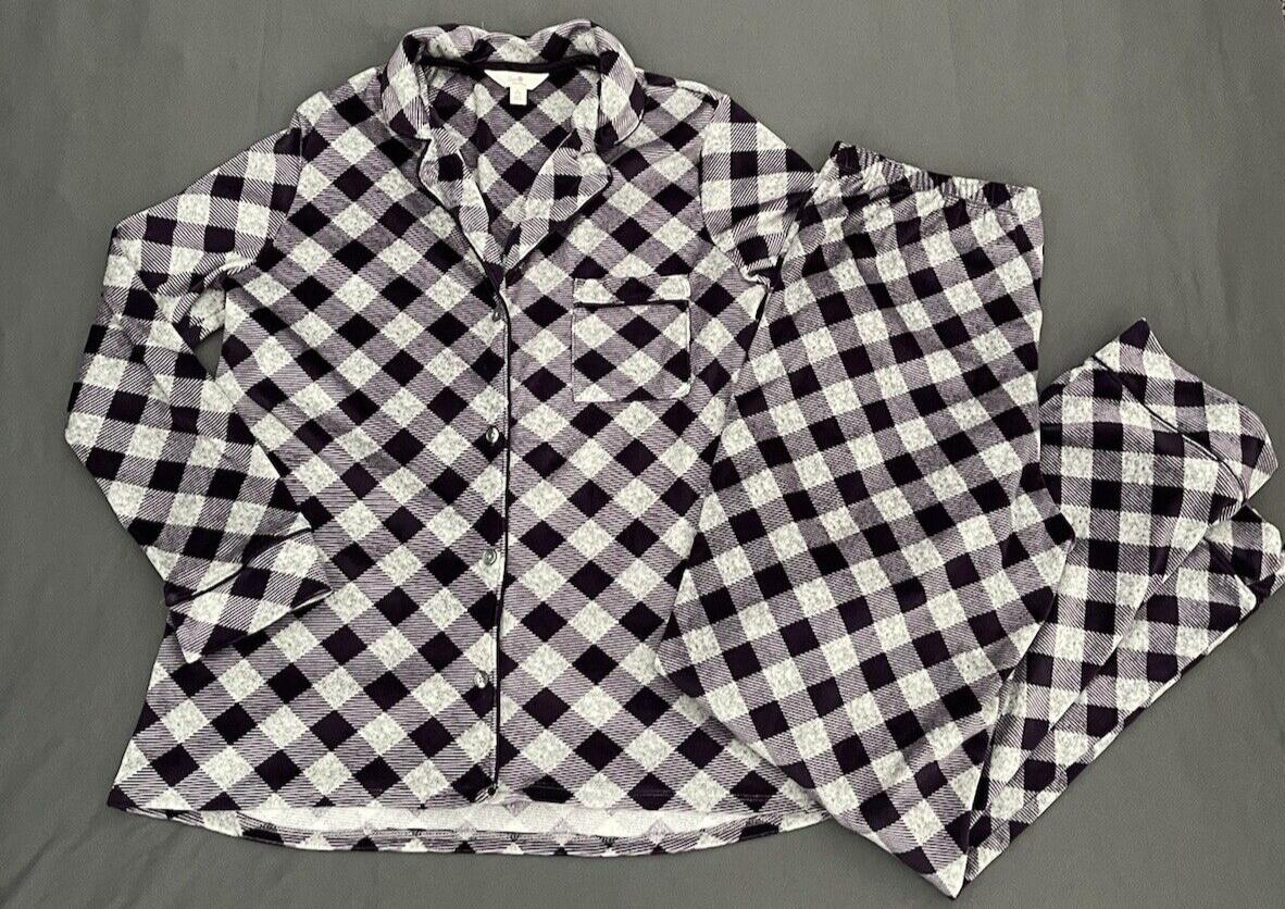 Secret Treasures Womens Medium Lounge Pajama Set Gray Purple Plaid Soft Stretchy