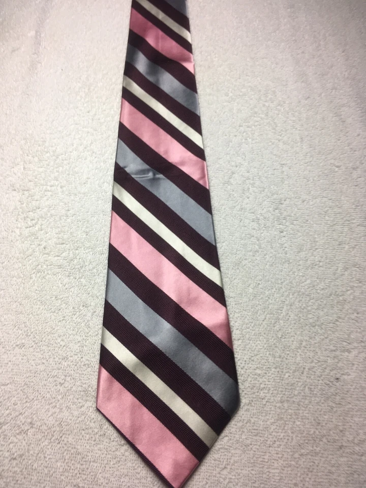 Gravata masculina TASSO ELBA LISTRAS ROSA E CINZA BORDÔ 4 X 59 - Imagem 2 de 4